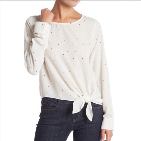 Socialite Tops - Socialite Blouse Long Sleeve Polka Dot White